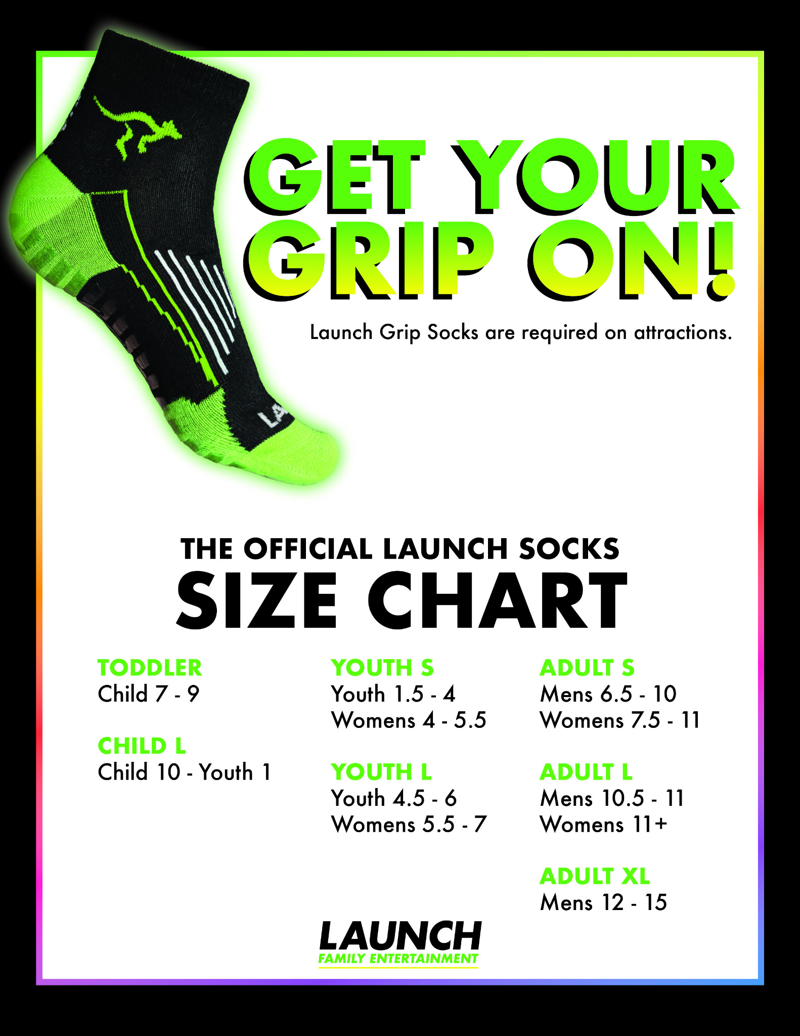 Launch Sock Size Chart