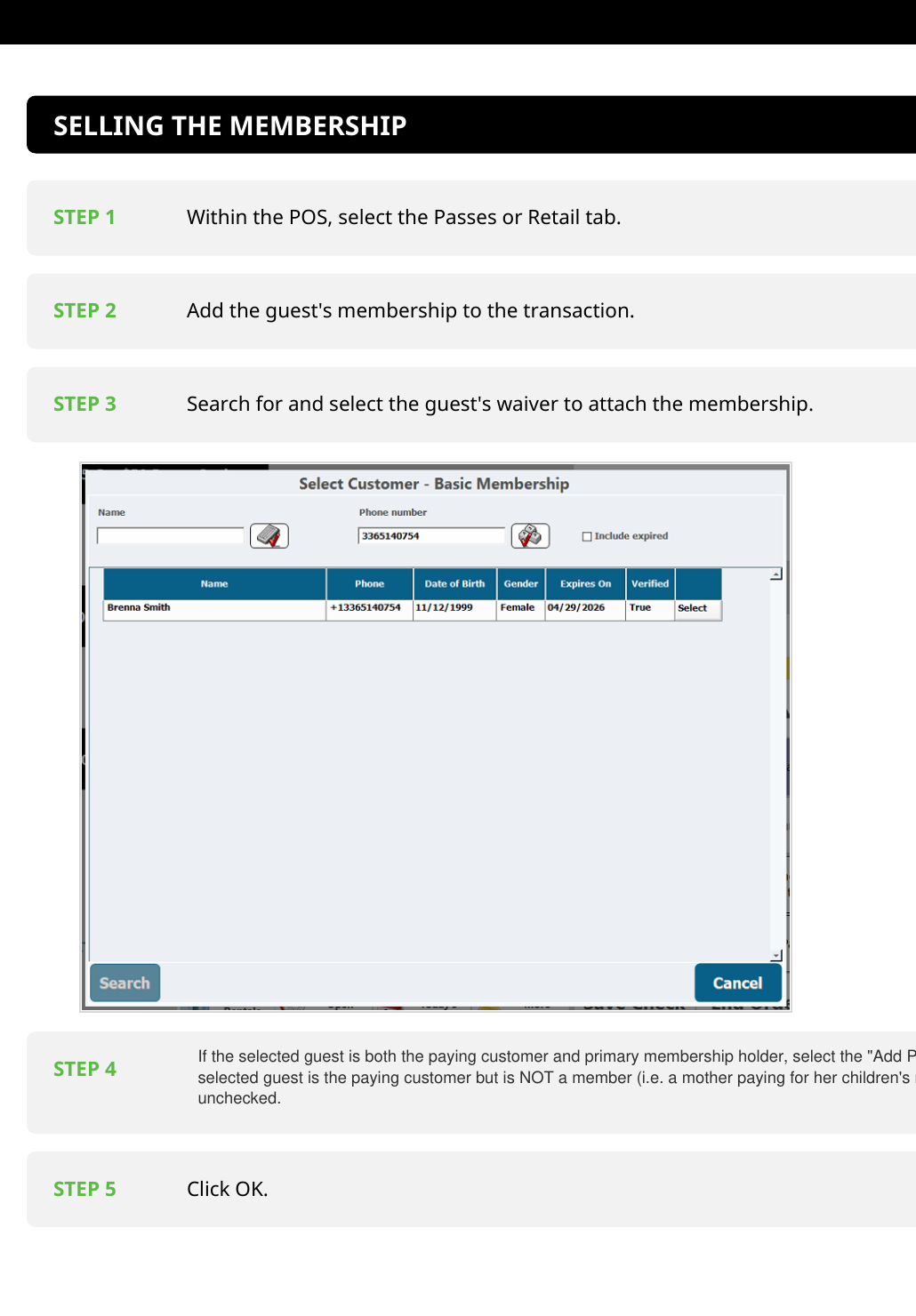 Launch SOP showing steps for selling a membership